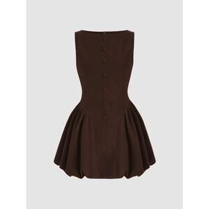 Cider Velvet Boat Neck Bubble Hem Mini Dress Brown Ruffle Party Dress Small